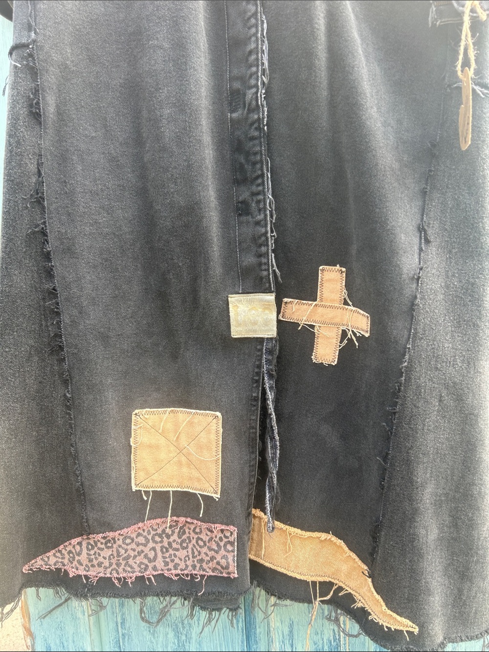 Upcycled zombie apocalypse leopard print tattered patched denim duster jacket - Picture 9 of 13